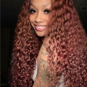 Reddish Brown Water Wave Hair Wear Go Glueless Mini Knots Wig Pre-plucked
